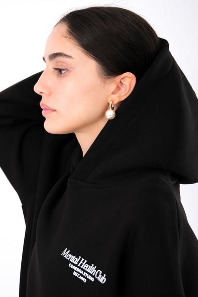 Coredra Women's Black Hoodie - Mental Health Club, Relaxed Fit