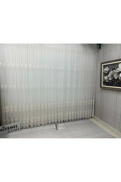NİVEMESHOME Nivemeshome Roya Gold Embroidered 5167 1/3 Frequent Pleated Tulle Curtain Apm