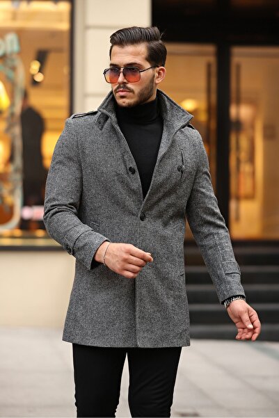 gm giyimarket Long Slim Fit Men's Stamp Coat
