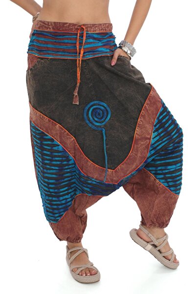 Bohem Stil Hint Otantik Yıkamalı Taşlanmış Patchwork Uniseks Şalvar Pantolon