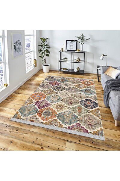 DECOSER HALI Kilim Yıkanabilir Renkli Etnik Desenli Kaymaz Taban Salon Korido...