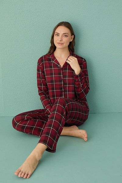 gd goldoremi 50701-42 Set de pijamale cu mânecă lungă, cu nasturi în față, din țesătură Milan