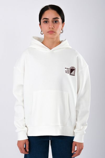 Coredra Women's - Ecru Relaxed Fit Hoodie, Mental Health Protection