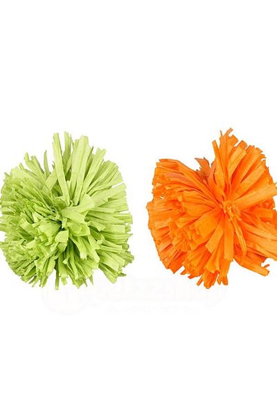 Flamingo Orange/Green Pompom Paper Ball Cat Toy - 2 Pieces
