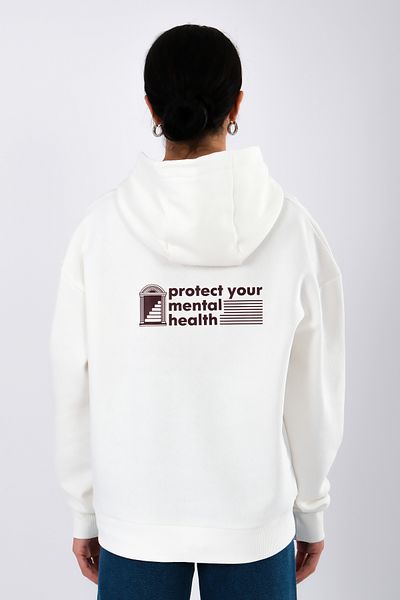 Coredra Women's - Ecru Relaxed Fit Hoodie, Mental Health Protection