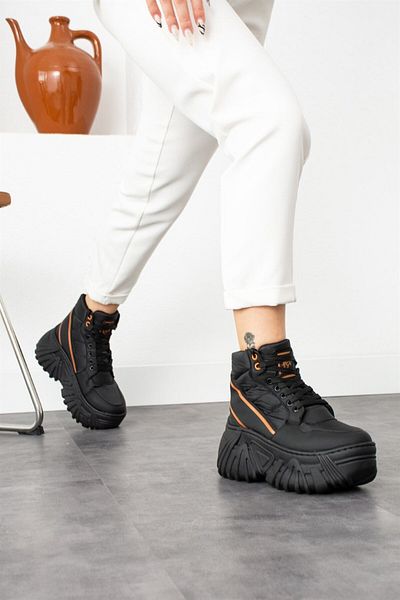 Modanizm Moreno Black Orange Striped Sports Boots