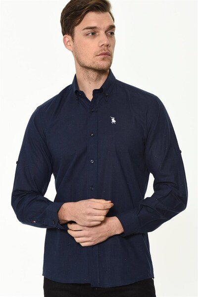Dewberry G616 Linen Shirt-Dark Blue