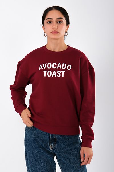 Coredra Burgundy Relaxed Fit Avocado Toast Women's Sweatshirt