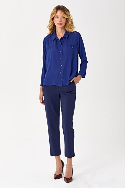 İKİLER Önü Düğmeli Cepli Uzun Kol Gömlek 245-3003