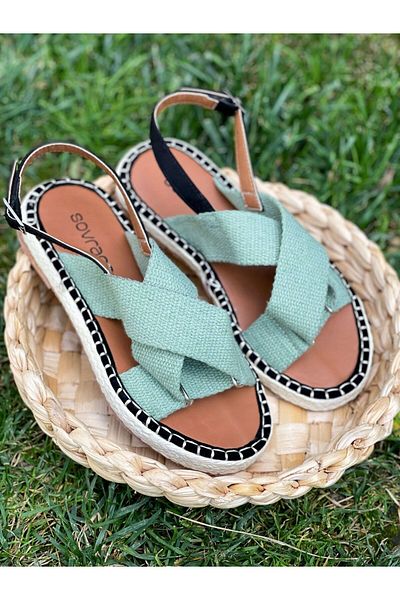 sovrana Knitted Straw Sandals Green