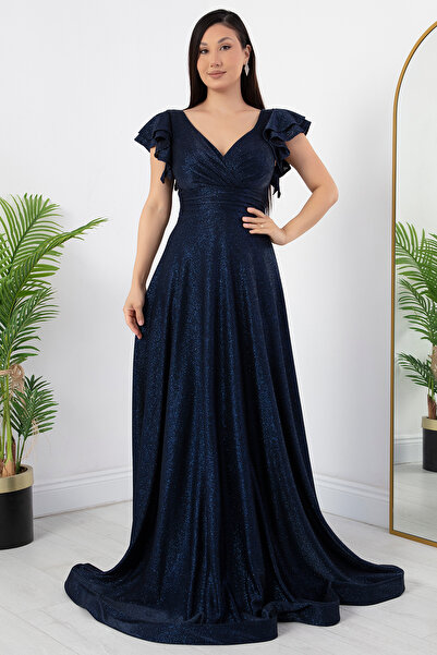 PULLIMM Kol Volanlı Simli Abiye Elbise 39925