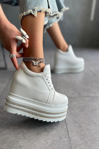 Modanizm Lien White Wedge - Sports Shoes