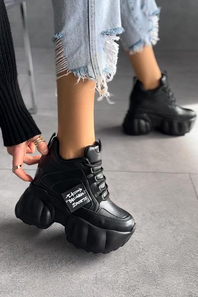 Modanizm Sienna Black Wedge Heeled Sports Shoes
