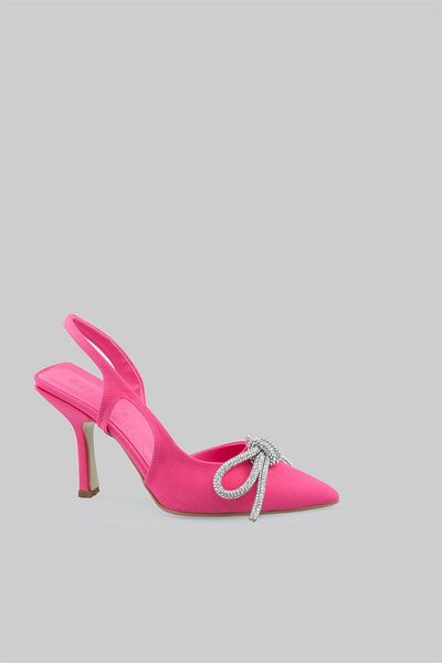 sovrana Ribbon Detailed Heeled Shoes Fuchsia Matte Satin