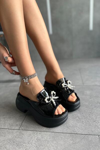 Modanizm Black Wedge Heeled Rosie Slippers