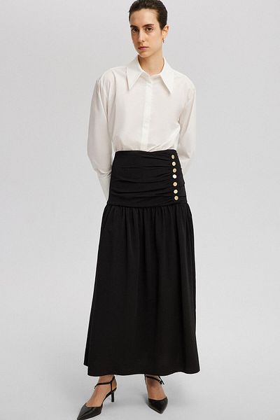 Touché Privé Linen Textured Button Detailed Skirt