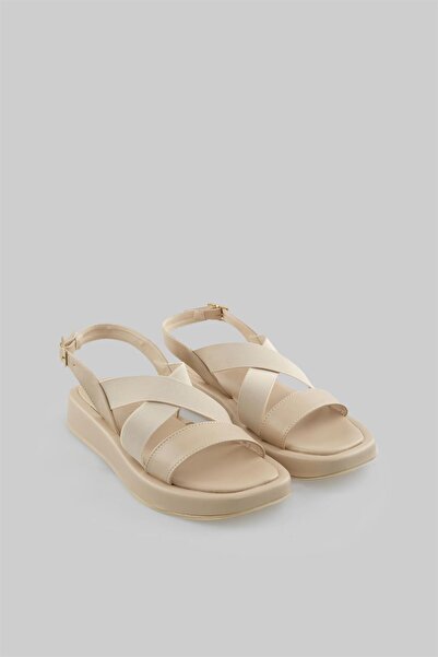 sovrana Cross Strap Detailed Sandals Beige