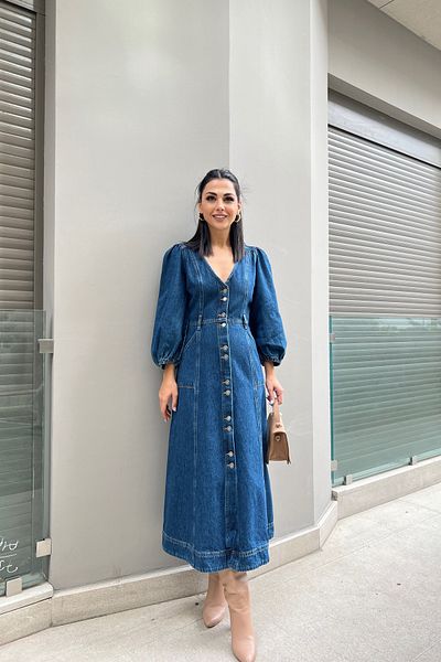 Seda Yalçın Atelier Rochie din denim cu mânecă balon