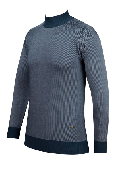 Çizgi Triko Чоловічий трикотажний светр у смужку - напівкомір, рукави з візерунком і еластичний пояс, сталеве плетіння - 5015B