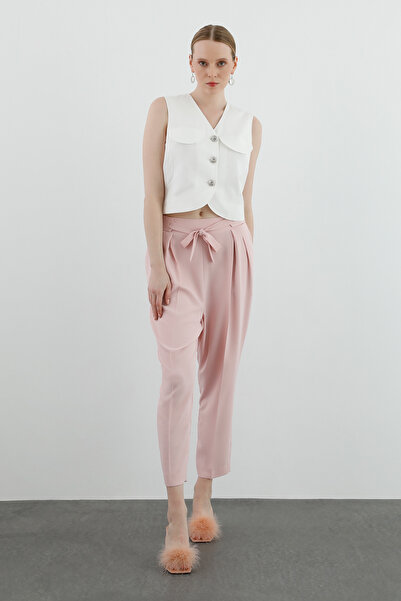 GİZİA Kemerde Bağlama Detaylı Ön Pili Katlamalı Pembe Pantolon