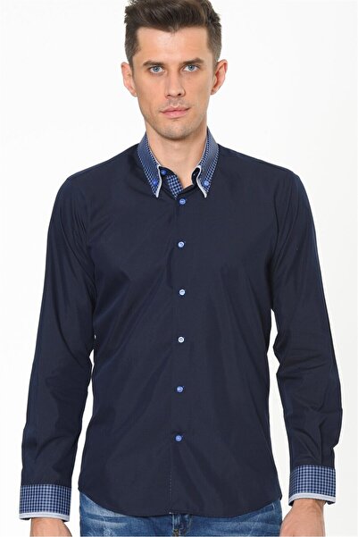 Dewberry G692 Men's Shirt-Dark Blue- Sax