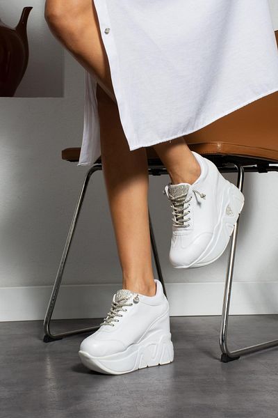Modanizm Joes White Leather Sneakers with Hidden Heels
