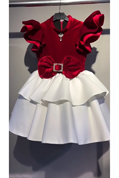 She Dress Kadife Fiyonklu Kız Çocuk Elbise