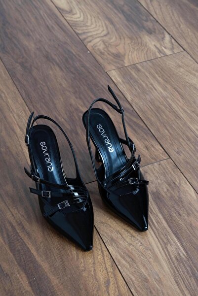 sovrana Three Belt Detailed Heeled Shoes Black Patent Leather