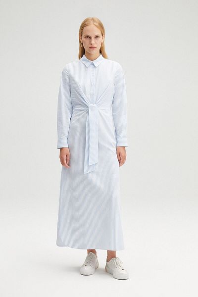 Touché Privé GESTREIFTES KLEID AUS POPELINE MIT BALG-VORDERSEITE