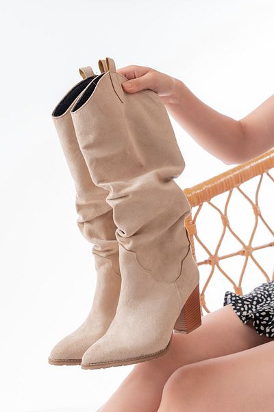 serkanseyyid LS-1884 Μπεζ Suede Daily Γυναικείες Μπότες