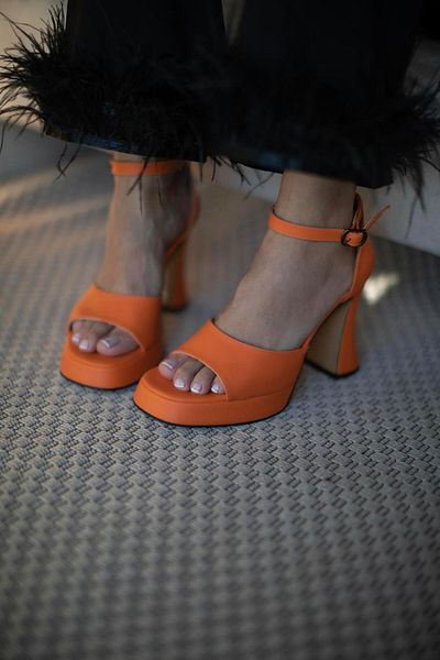 sovrana Single Strap Thick Platform Heeled Shoes Orange