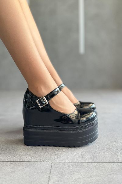 Modanizm Black Patent Leather Poxy Sandals