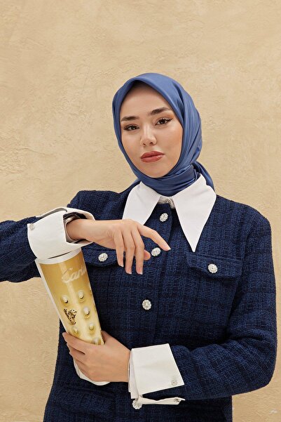 Silk Home Plain Shiny Scarf - Indigo