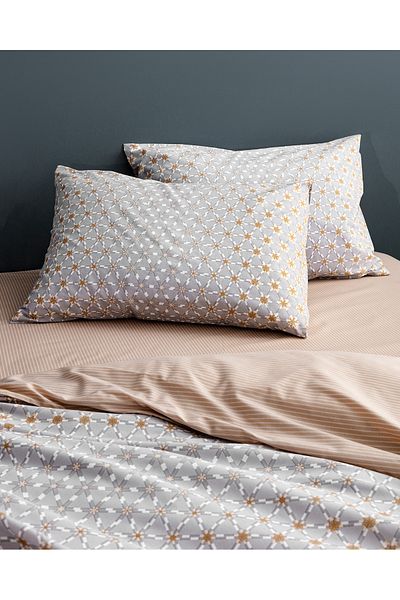 Madame Coco Rainger King Size Cotton Printed Duvet Cover Set - Grey/Beige