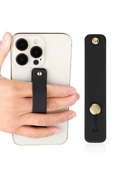 SPELT Cep Telefonu Kılıfı Bandı Kayışlı Silikon Tutamaç Telefon Tutucu Yatay Stand Sticker Siyah