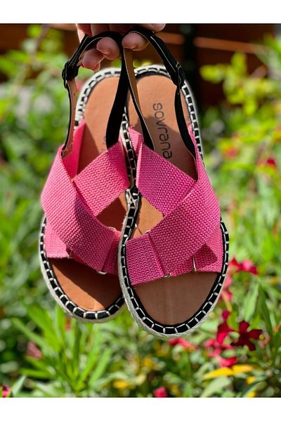 sovrana Knitted Straw Sandals Fuchsia