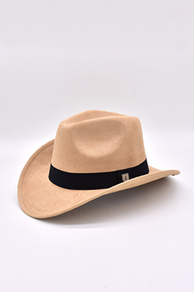 Külah Μπεζ δερμάτινο καπέλο Fedora με ρίγες
