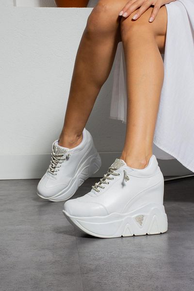 Modanizm Joes White Leather Sneakers with Hidden Heels