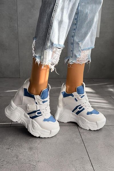 Modanizm Anisa White Blue Sneakers with Hidden Heels