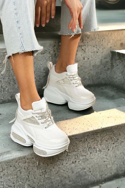 Modanizm Zeugma Hidden Heeled White Stone Sports Shoes