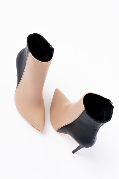 infon shoes creation LS-216 Nut Yüksek İnce Topuklu Fermuarlı Kadın Bot