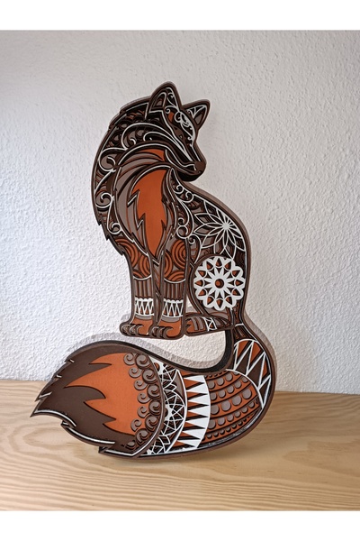 GHY AHŞAP Dekoratif 3d Hayvan Figürlü Masa Süsü Biblo (TİLKİ)
