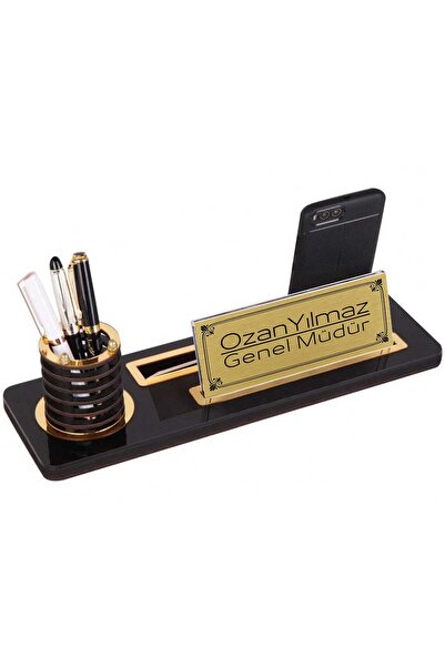 Kristal Ahşap Masa Isimliği Kalemli Ofis Hediyesi Masa Isimliği Kmı702psa