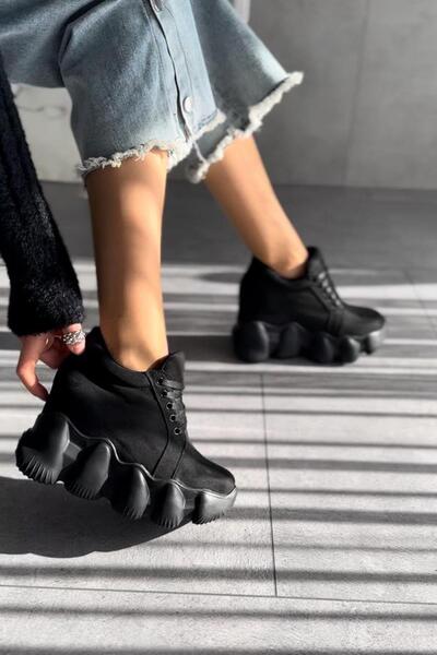 Modanizm Rubio Gizli Topuklu Siyah Süet Spor Ayakkabı