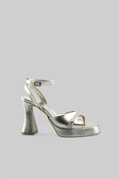 sovrana Cross Strap Thick Platform Heeled Shoes Gold Metallic