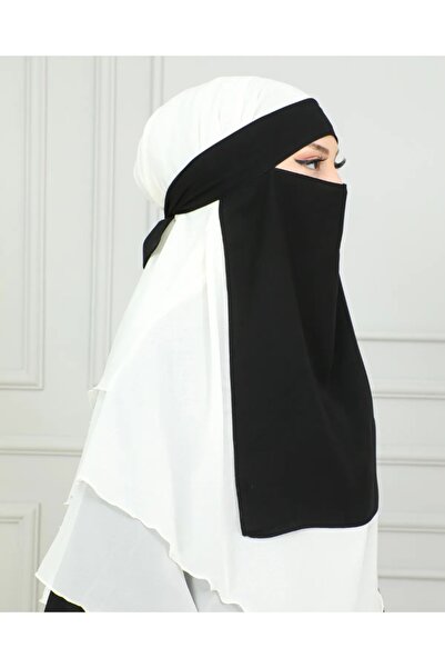 FLORA TEKSTİL Tesettür Medine İpeği GÖZLÜ PEÇE NiKAB ŞAL  40 cm * 45 cm PEC24...
