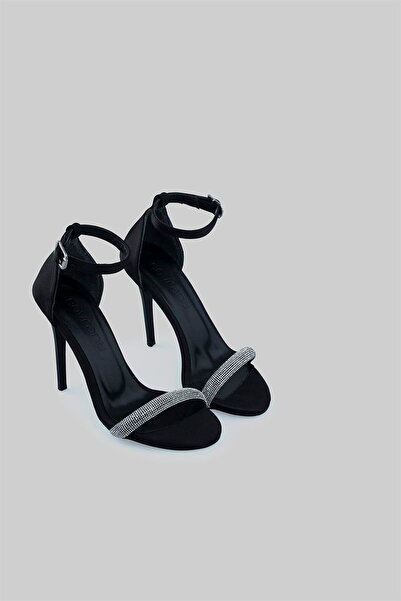 sovrana Jednopásmové boty na podpatku s drahokamy černý satén