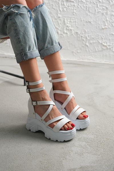 Modanizm Mindy White Wedge Heeled Sandals