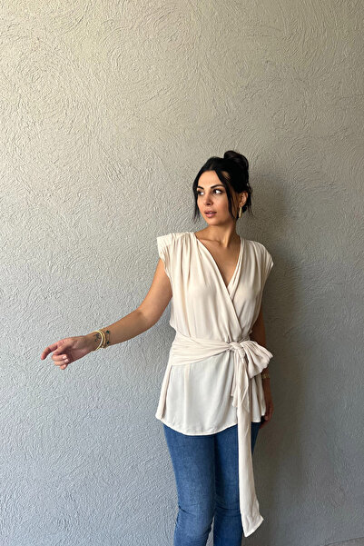 Seda Yalçın Atelier Beige Padded Double Breasted Collar Blouse