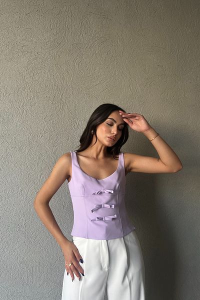 Seda Yalçın Atelier Lilac Bow Detailed Strappy Blouse
